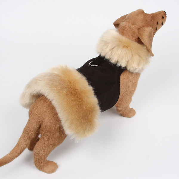 BLACK FAUX FUR WITH CHAMPAGNE FOX-PLAIN DOG COAT, Coats - Bones Bizzness