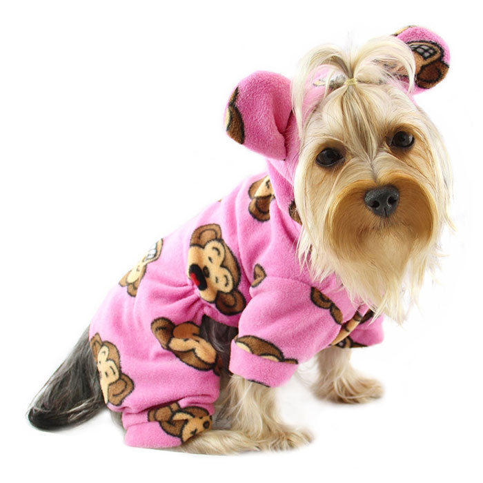 SILLY MONKEY FLEECE TURTLENECK DOG PAJAMAS - PINK, PAJAMAS - Bones Bizzness