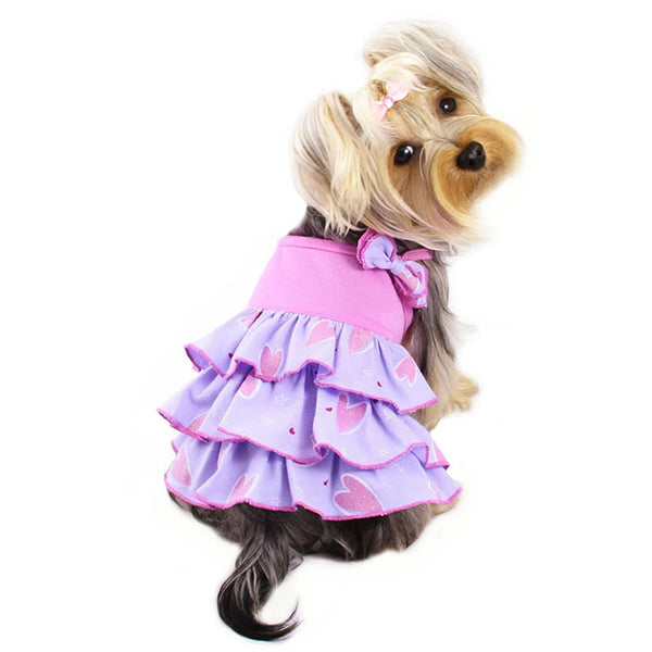 SHIMMERY HEARTS RUFFLE DOG DRESS W/ BOW, DRESS - Bones Bizzness