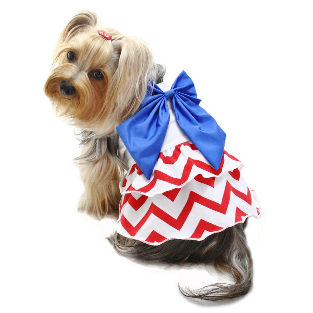 RED WHITE & BLUE LARGE BOW DOG SUNDRESS