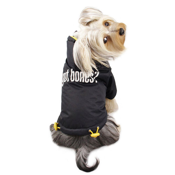 "GOT BONES?" THICK DOG COAT W/ DETACHABLE HOOD, Coats - Bones Bizzness