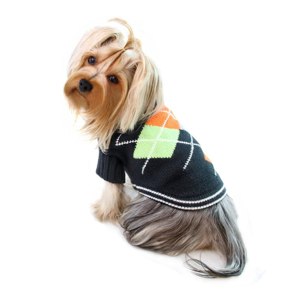 ARGYLE TURTLENECK DOG SWEATER - CHARCOAL NAVY, Sweaters - Bones Bizzness