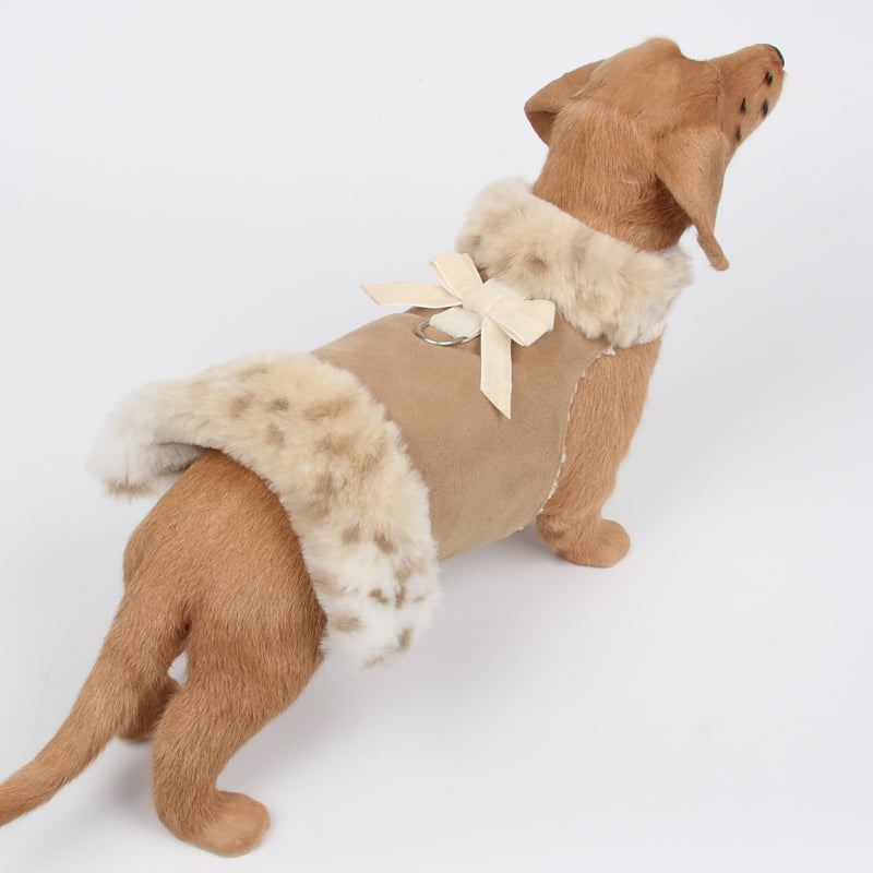 LYNX CREAM BOWZER CAMEL & VELVET BOW DOG COAT, Coats - Bones Bizzness