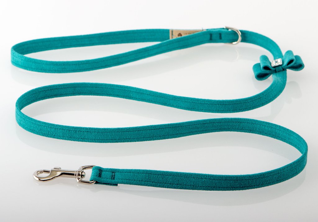 BIG BOW SWAROVSKI CRYSTAL DOG LEASH - BIMINI BLUE, Leash - Bones Bizzness