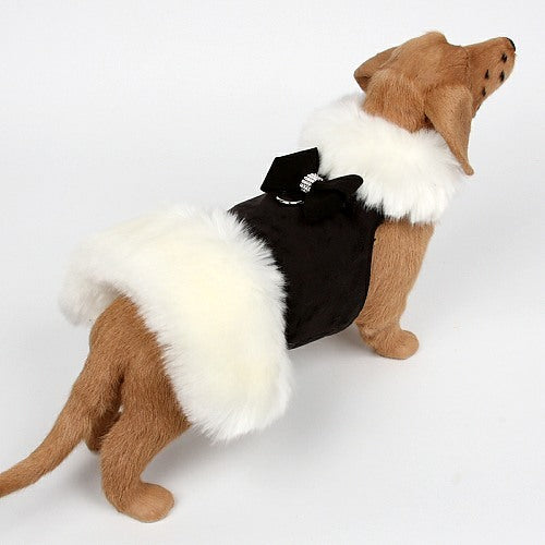 FAUX NOUVEAU BOW WHITE FOX FUR DOG COAT- BLACK, Coats - Bones Bizzness