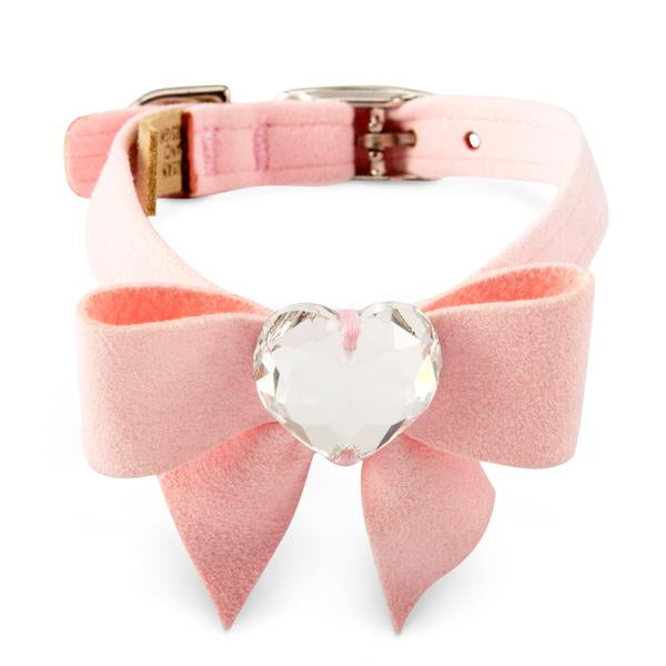 PUPPY PINK TAIL BOW HEART SWAROVSKI DOG COLLAR, Collars - Bones Bizzness