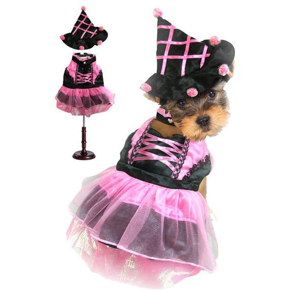 PINK POMPOM WITCH DOG COSTUME, Costume - Bones Bizzness