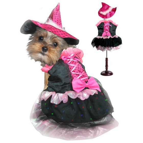 PINK BOW WITCH WITH LED DOG COSTUME, Costume - Bones Bizzness