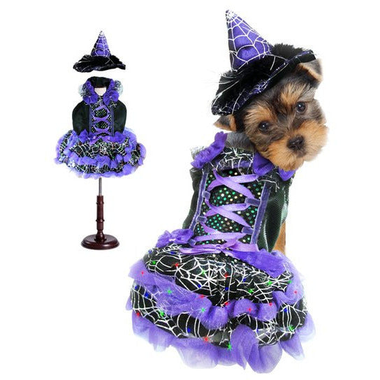 PURPLE WITCH WITH LED DOG COSTUME, Costume - Bones Bizzness