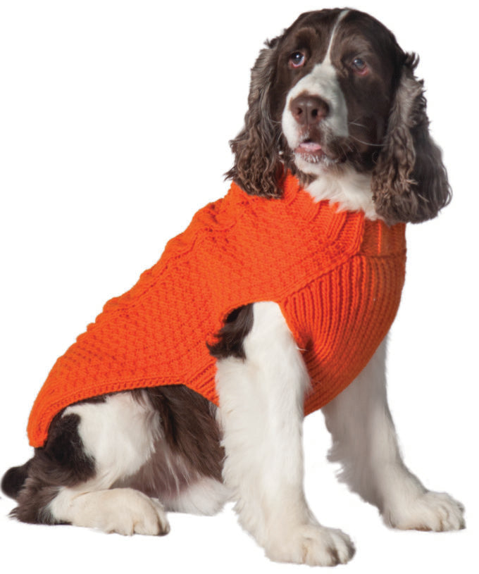 ORANGE CABLE KNIT DOG SWEATER