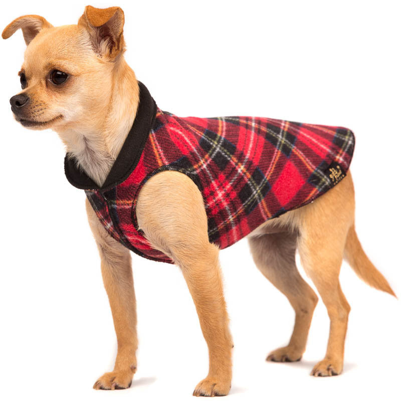 DULUTH DOUBLE FLEECE DOG SWEATER RED TARTAN/BLACK, Sweaters - Bones Bizzness