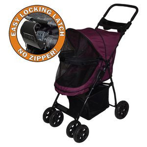 HAPPY TRAILS NO ZIP LITE DOG STROLLER BOYSENBERRY, STROLLERS - Bones Bizzness