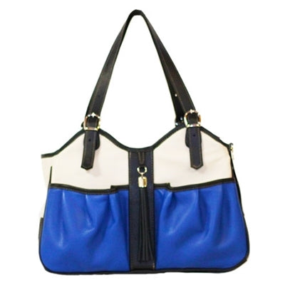 COBALT TRI COLOR W/ TASSEL METRO COUTURE DOG CARRIER, Carriers - Bones Bizzness