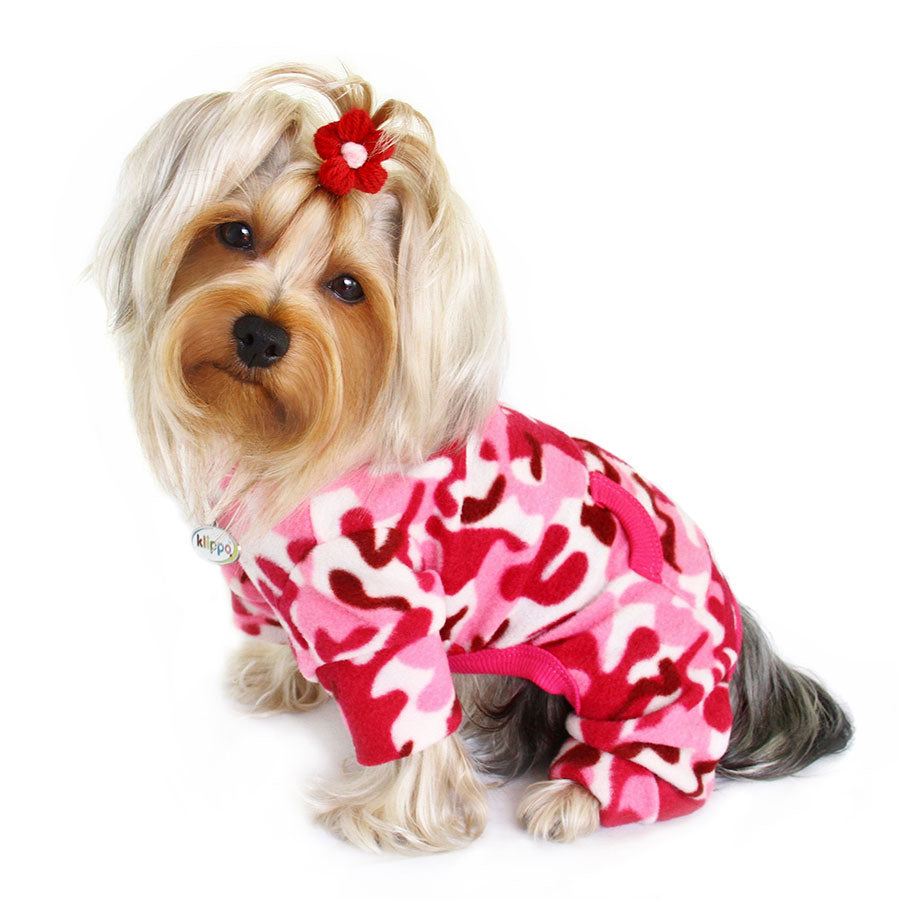 PINK CAMOUFLAGE FLEECE TURTLENECK DOG PAJAMAS, PAJAMAS - Bones Bizzness