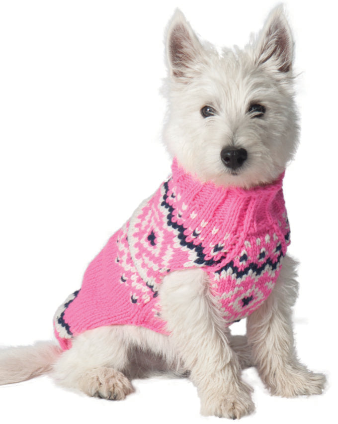 PINK NORDIC WOOL DOG SWEATER