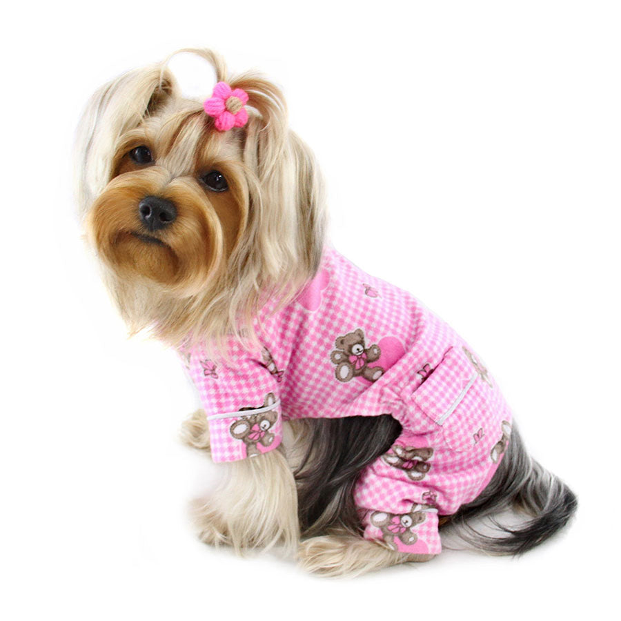 ADORABLE TEDDY BEAR LOVE FLANNEL DOG PJ'S - PINK, PAJAMAS - Bones Bizzness