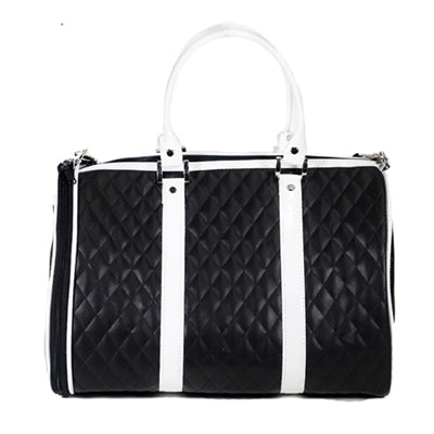 BLACK & WHITE QUILTED MINI JL DUFFEL DOG CARRIER, Carriers - Bones Bizzness