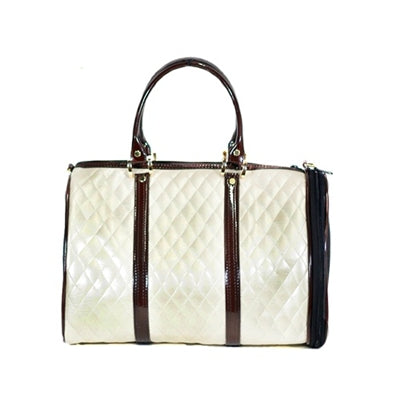 IVORY QUILTED MINI JL DUFFEL DOG CARRIER, Carriers - Bones Bizzness