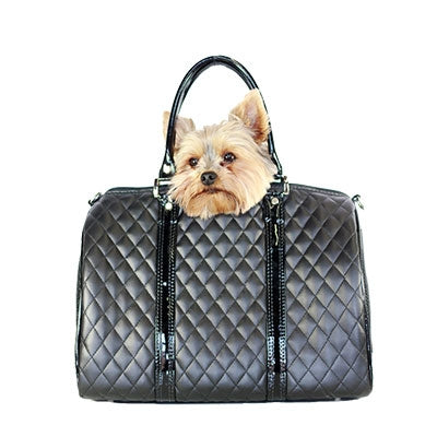 BLACK QUILTED MINI DUFFEL DOG CARRIER, Carriers - Bones Bizzness