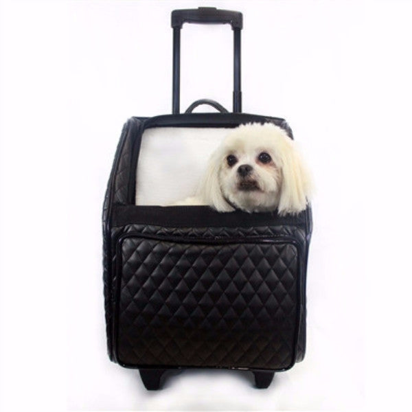 LUX QUILTED RIO BAG ON WHEELS 3-IN-1 DOG CARRIER - BLACK, Carriers - Bones Bizzness