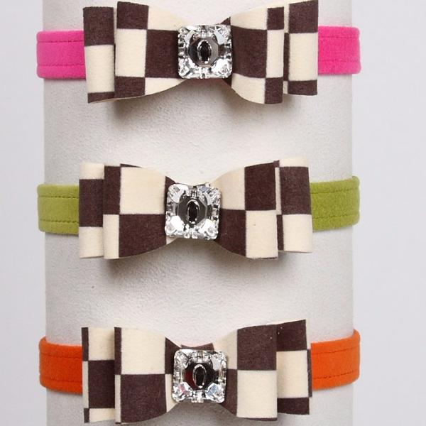 WINDSOR CHECKERED DOG COLLARS 1/2" W/ REALLY BIG BOW, Collars - Bones Bizzness