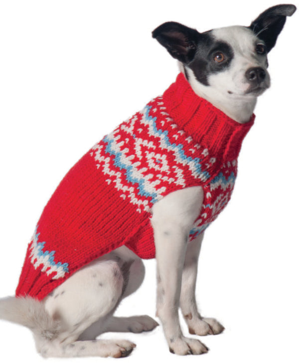 RED NORDIC WOOL DOG SWEATER