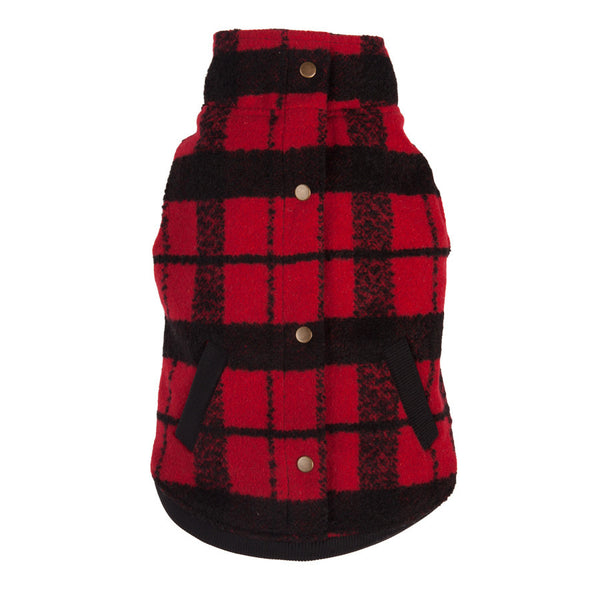 RED/BLACK PLAID BOUCLÉ DOG COAT, Coats - Bones Bizzness