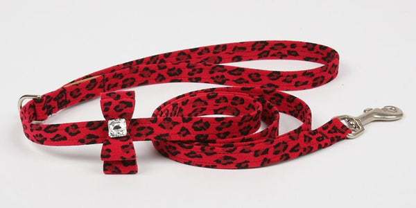 RED CHEETAH COUTURE BIG BOW DOG LEASH, Leash - Bones Bizzness