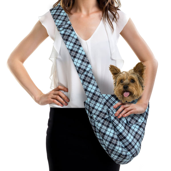 SCOTTY TIFFI BLUE PLAID CUDDLE DOG CARRIER  - BY SUSAN LANCI, Carriers - Bones Bizzness