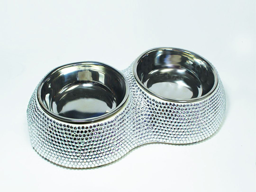 CRYSTAL DOG BOWL - SILVER