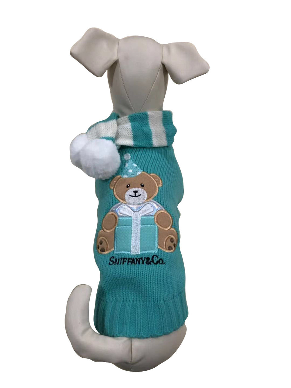 SNIFFANY BEAR DOG SWEATER WITH POMPOM SCARF