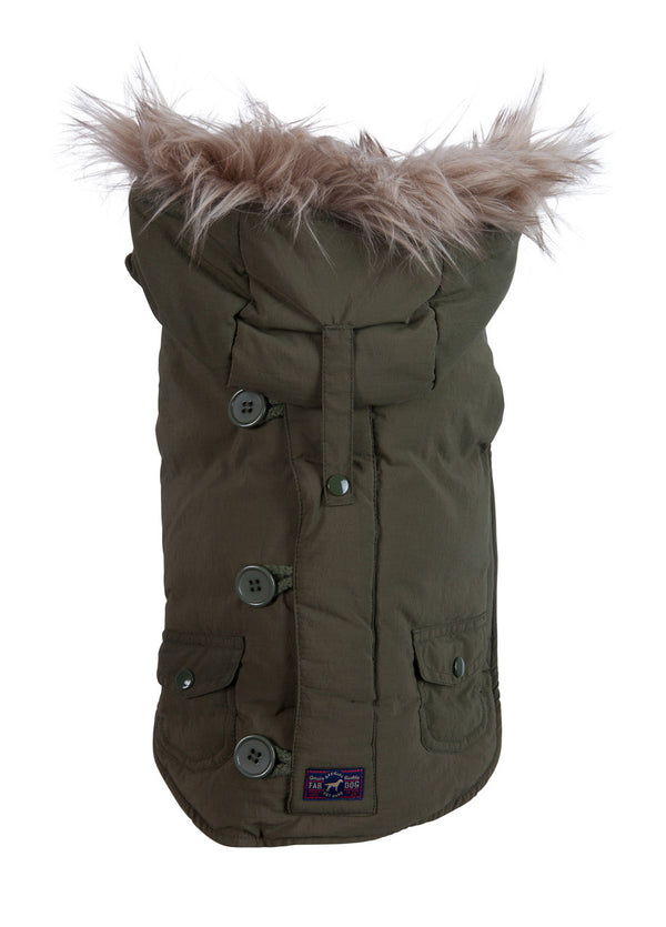 SNORKEL JACKET OLIVE DOG COAT WITH FAUX FUR, Coats - Bones Bizzness