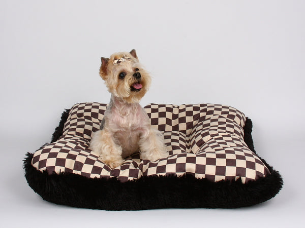 SQUARE WINDSOR BIG CHECKERED BED WITH BLACK SHAG, Beds - Bones Bizzness