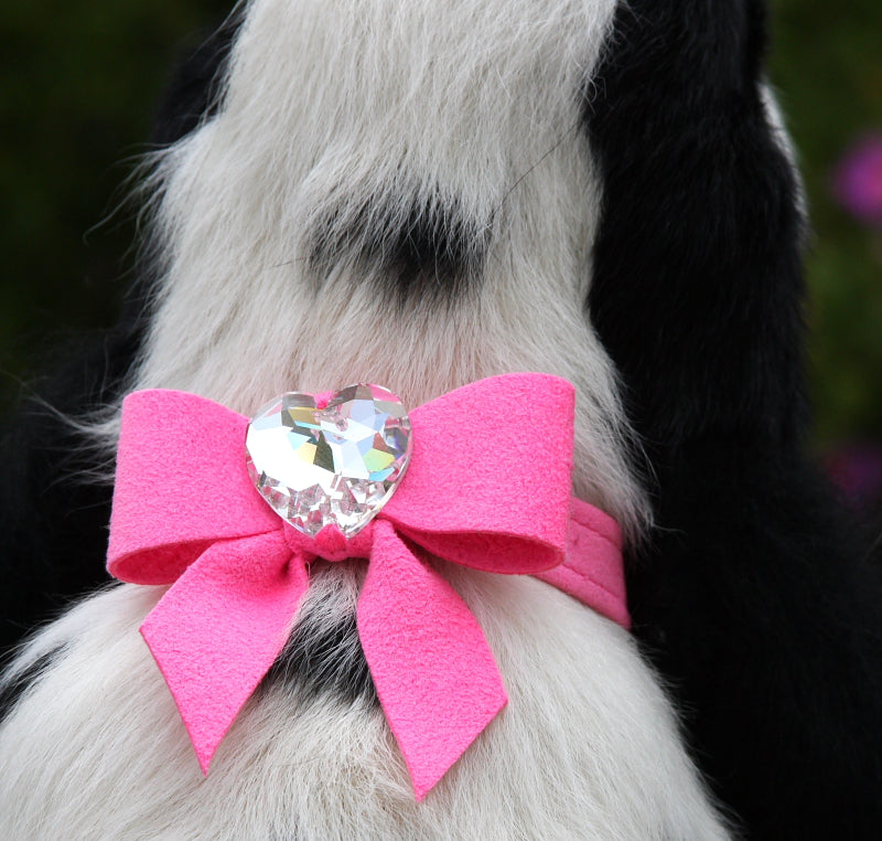 TAIL BOW HEART SWAROVSKI CRYSTAL DOG COLLAR - PERFECT PINK, Collars - Bones Bizzness