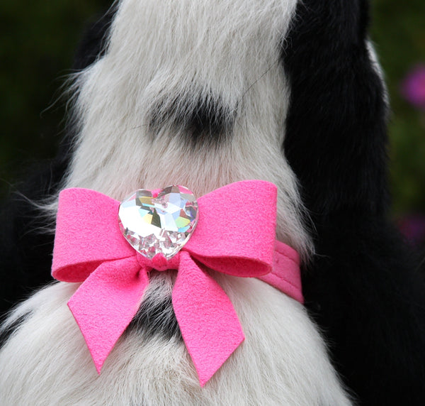 TAIL BOW HEART SWAROVSKI CRYSTAL DOG COLLAR - PERFECT PINK, Collars - Bones Bizzness