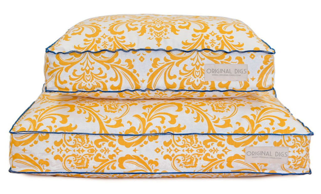 YELLOW TRADITIONS BLUE DOG BED, Beds - Bones Bizzness