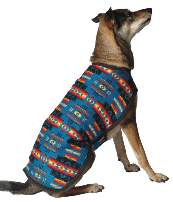 TURQUOISE SOUTHWEST BLANKET COAT DOG SWEATER, Sweaters - Bones Bizzness