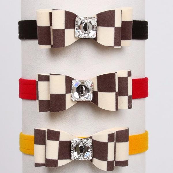 WINDSOR CHECKERED DOG COLLARS 1/2" W/ REALLY BIG BOW, Collars - Bones Bizzness