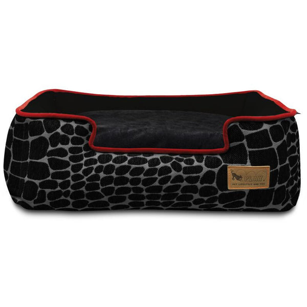 KALAHARI BLACK GIRAFFE/SANGRIA LOUNGE DOG BED, Beds - Bones Bizzness