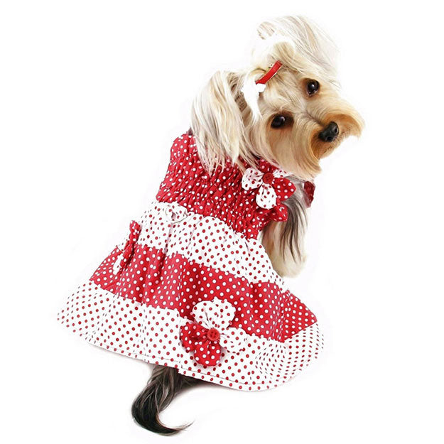 RED & WHITE POLKA DOT DOG DRESS W/ D-RING, DRESS - Bones Bizzness