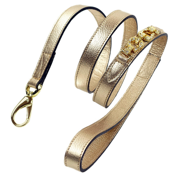 AFTER EIGHT METALLIC GOLD DOG LEAD, Leash - Bones Bizzness