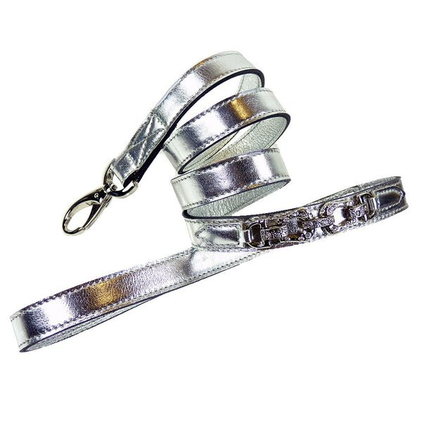 AFTER EIGHT SILVER METALLIC DOG LEAD, Leash - Bones Bizzness