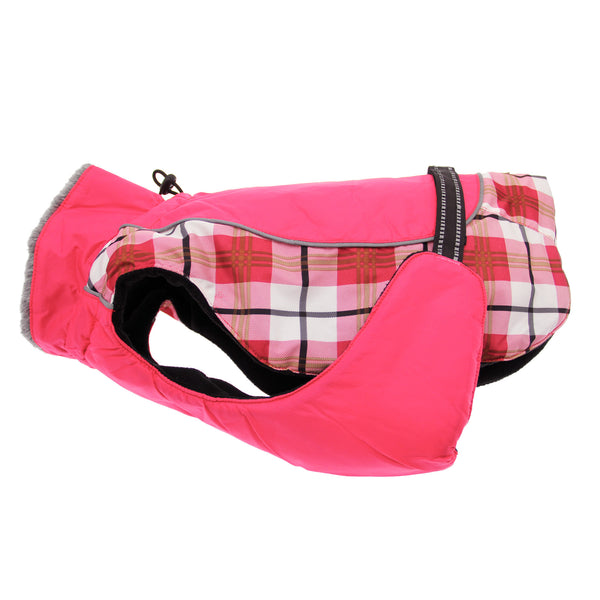 RASPBERRY PLAID ALPINE ALL WEATHER DOG COAT, Coats - Bones Bizzness