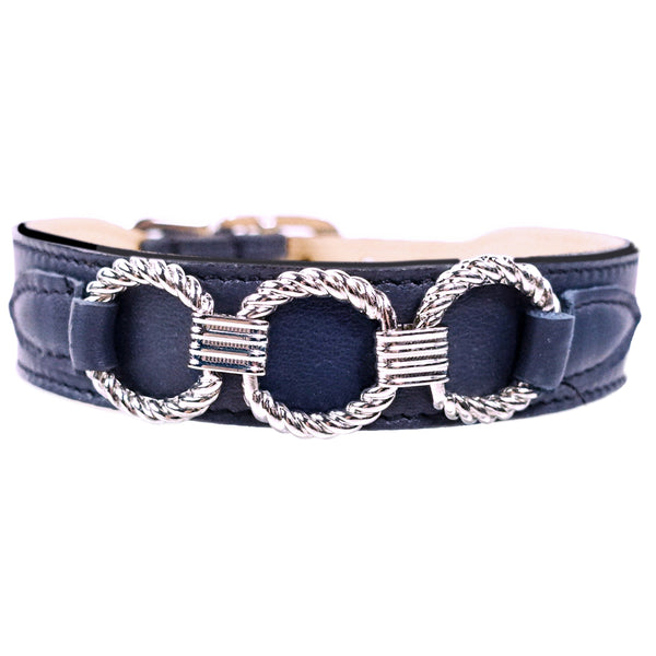 ATHENA IN FRENCH NAVY & NICKEL DOG COLLAR