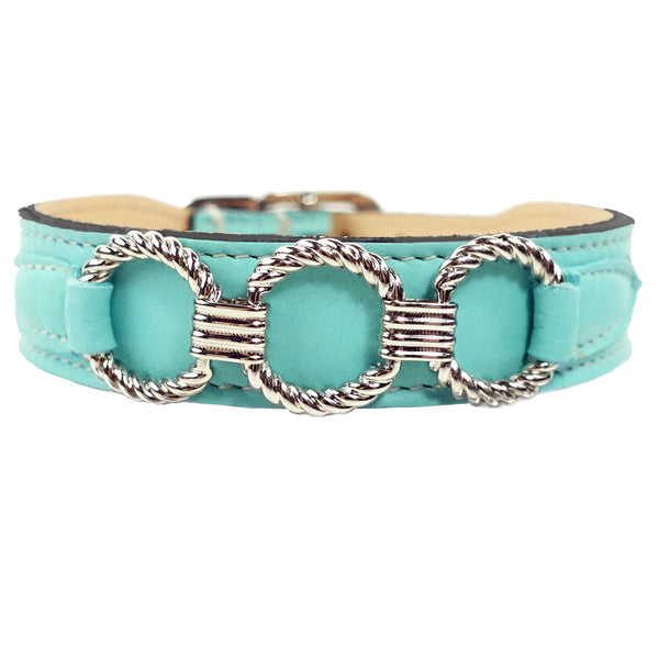 ATHENA IN TURQUOISE & NICKEL DOG COLLAR, Collars - Bones Bizzness