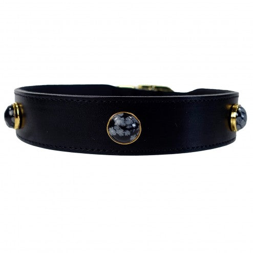 AU NATURALE IN BLACK WITH SNOWFLAKE OBSIDIAN DOG COLLAR