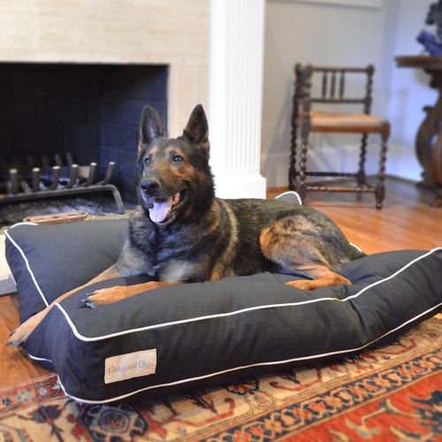 SOLID BLACK WHITE TRIM DOG BED, Beds - Bones Bizzness