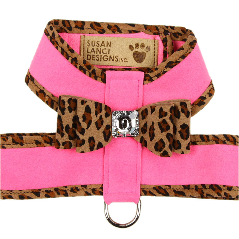 PERFECT PINK & CHEETAH BIG BOW CRYSTAL TWO-TONE DOG HARNESS, Harness - Bones Bizzness