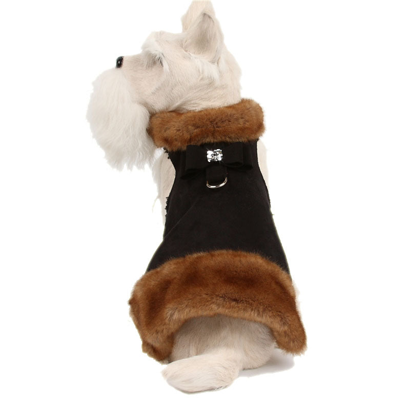 MINK BIG BOW CRYSTAL FUR DOG COAT- BLACK, Coats - Bones Bizzness