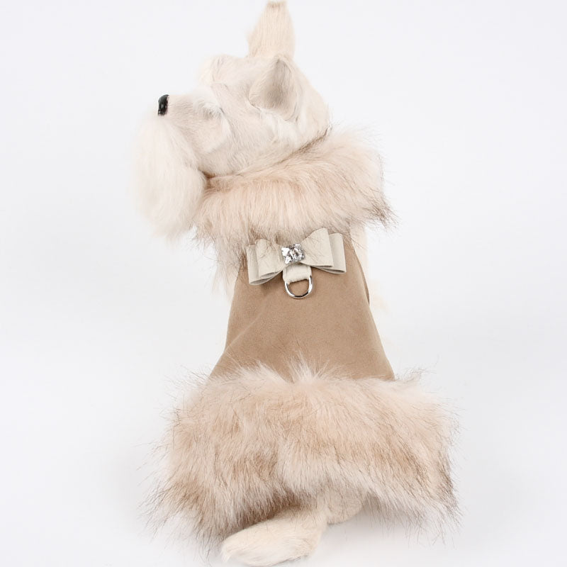 SUSAN LANCI CAMEL IVORY FOXY W/BOW DOG COAT, Coats - Bones Bizzness